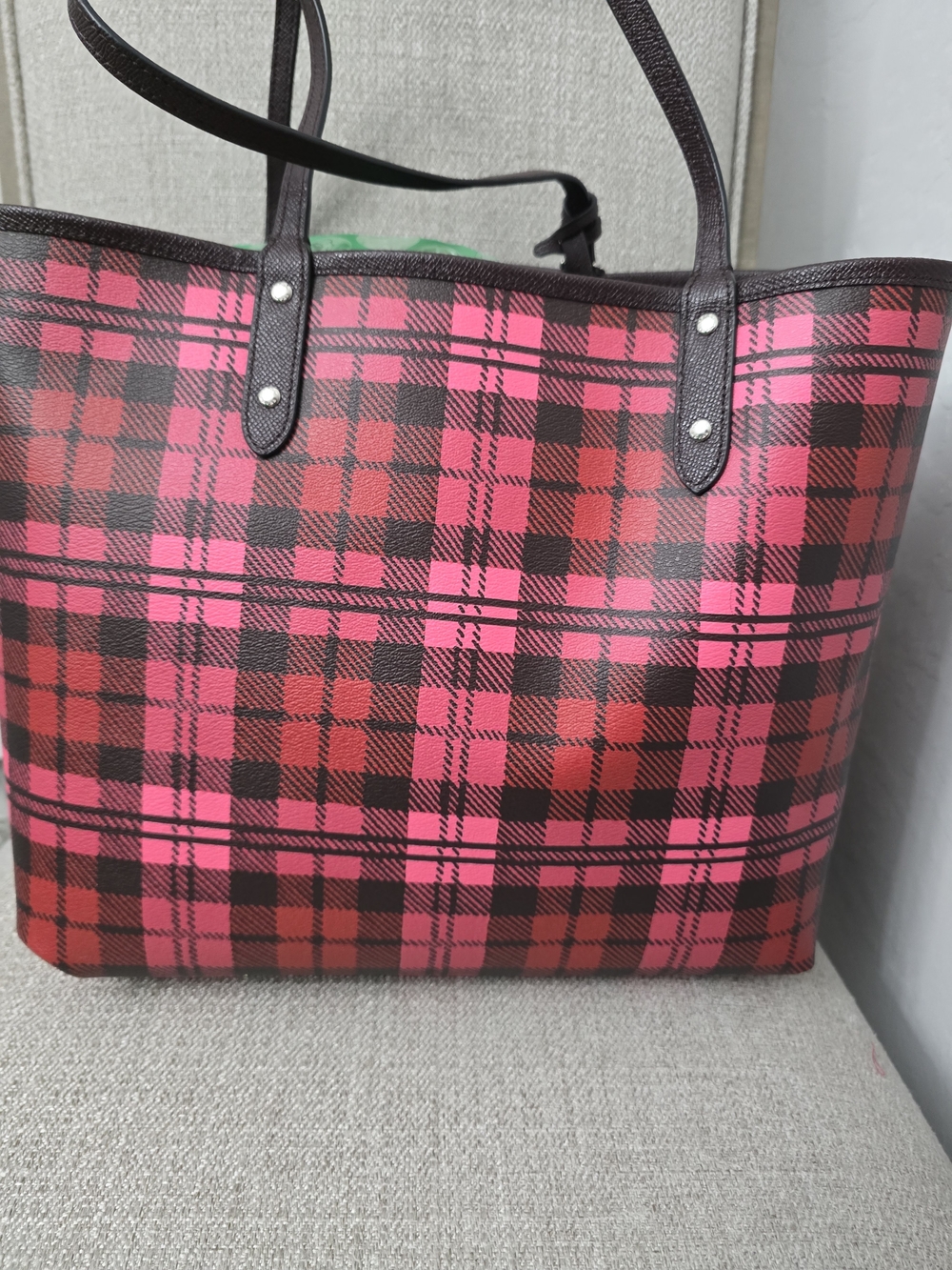 EUC Coach Reversible City Tote Bag – Burgundy & Pink Plaid - Picture 3 of 16